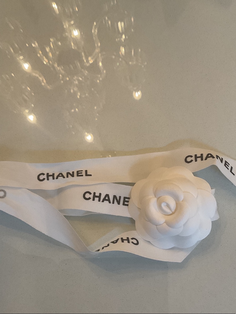 Chanel White Camellia Ribbon Accessory